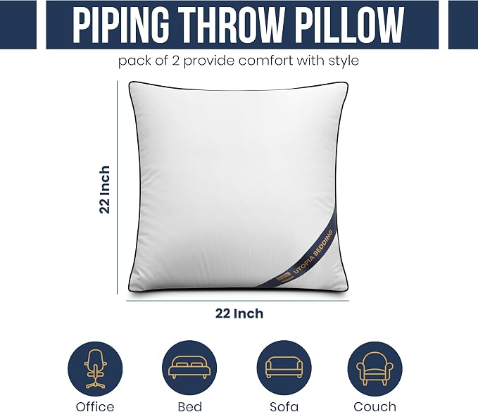 Utopia Bedding Throw Pillow Inserts, 22 x 22 Inches Decorative Indoor Pillows - Image 2