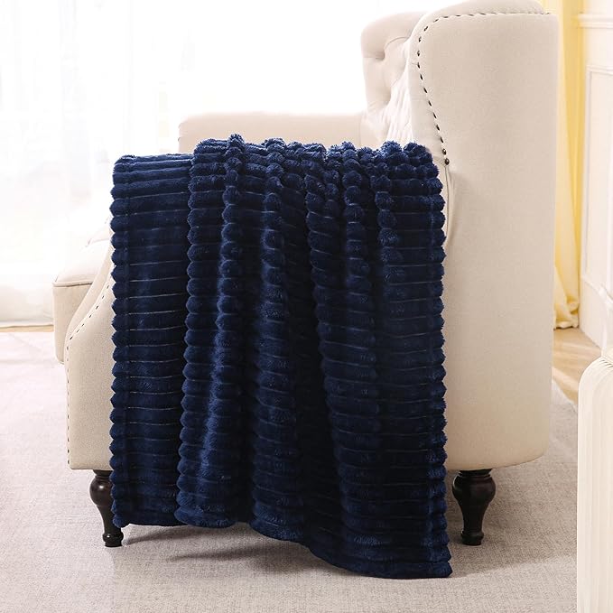 Navy Blue Fleece Throw Blanket 60”×80” by linecooo