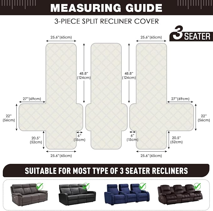 TAOCOCO 100% Waterproof Recliner Sofa Covers 3 Seater, Split Couch Covers - Image 6