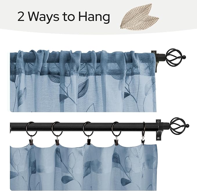 HOMEIDEAS Stone Blue Sheer Kitchen Curtains 30 X 36 Inch Length 2 Panels - Image 6