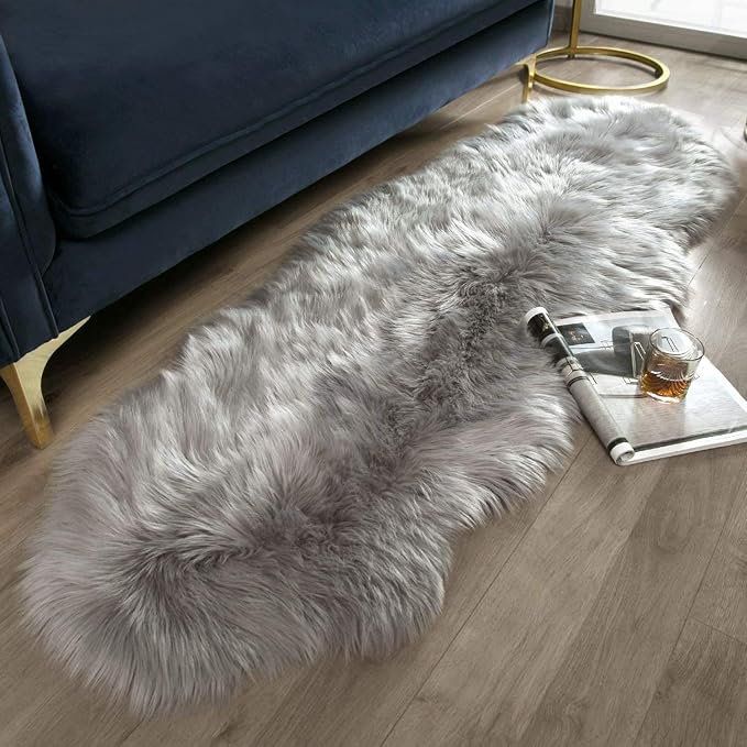 Ashler faux fur rug, Fluffy Shaggy Area Rug Ultra Soft 2 x 6 Feet Sheepskin Fur by AshlerHomeDeco