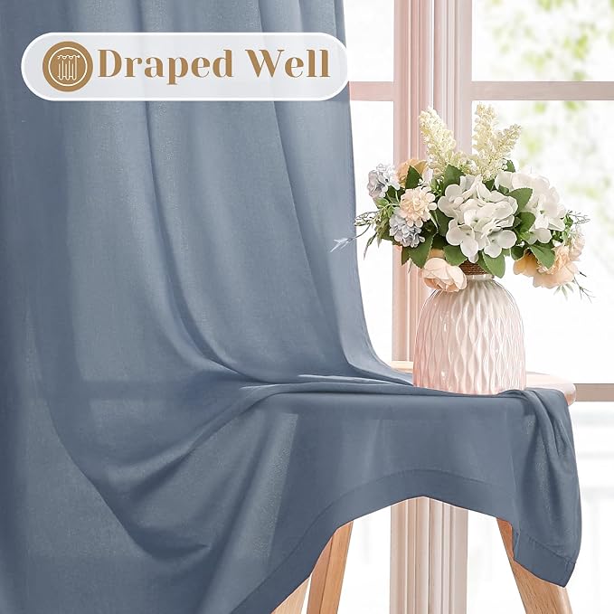 HOMEIDEAS Non-See-Through Stone Blue Privacy Sheer Curtains, 52 X 72 Inches - Image 6