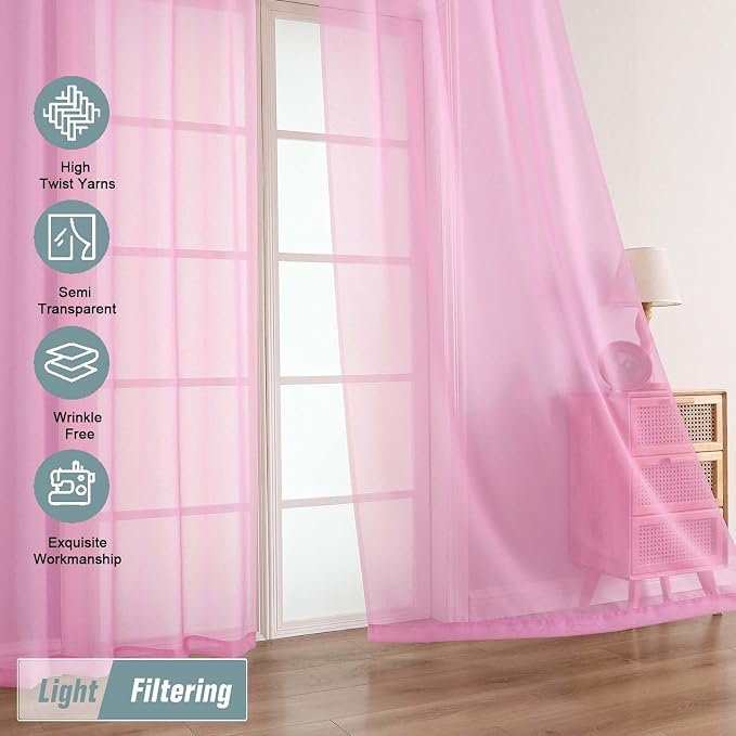 Light Pink Sheer Curtains for Window 72 inches Long 2 Panels Set, Soft Airy - Image 5