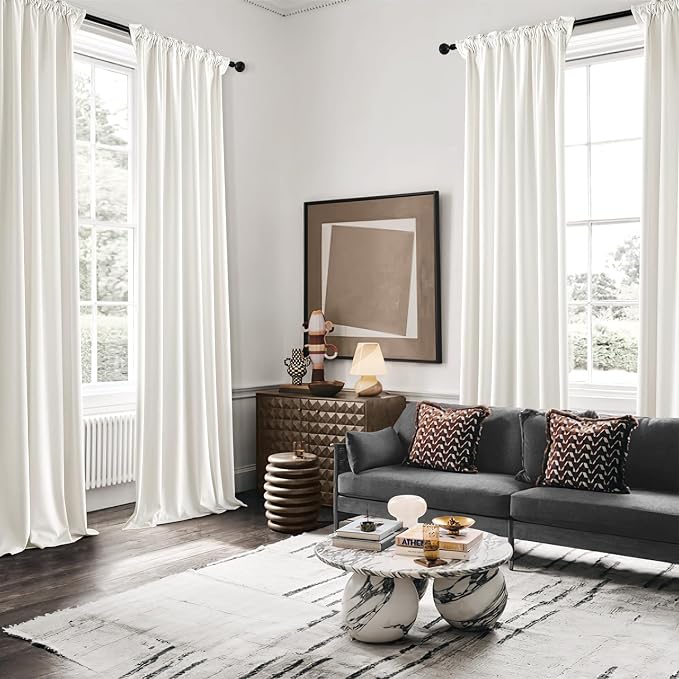 MIULEE Velvet Curtains 50W x 96L 2 Panels Ivory Blackout Curtains | Luxury - Image 5