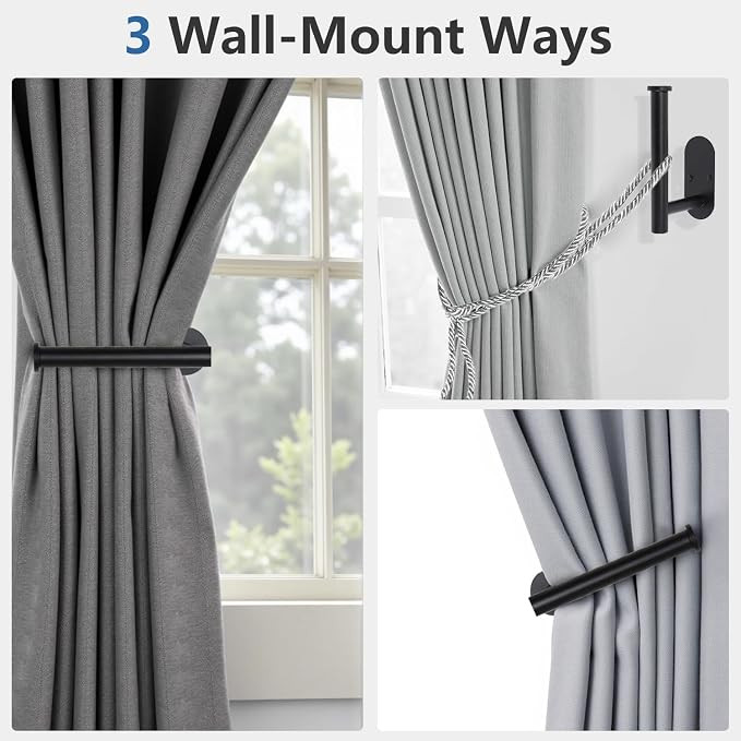 Hoousuper 2pcs Black Stainless Steel Curtain Holdbacks, Wall Mounted Curtain - Image 5