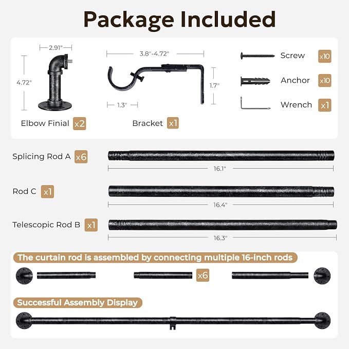 Zeerobee Curtain Rods for Windows 66 to 120, 1 Inch Industrial Wrap Around - Image 7