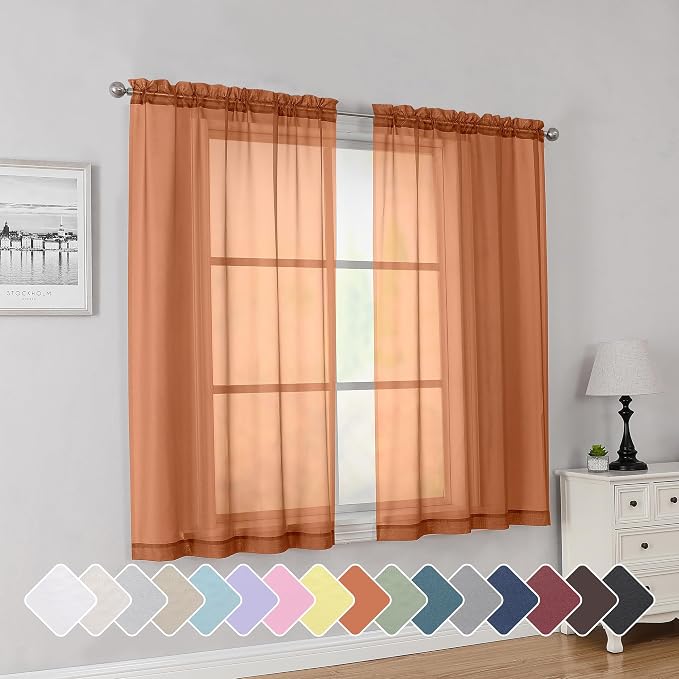 Simplebrand Orange Short Sheer Curtains 45 Inch Length by Simplebrand