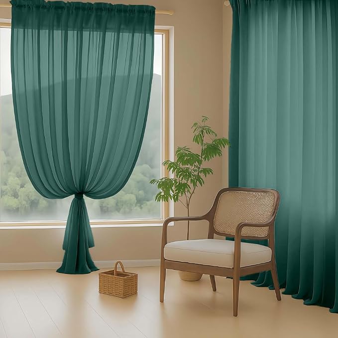 Green Sheer Curtains 63 Inch Length 2 Panels, Soft Voile Sheer Curtains - Image 8