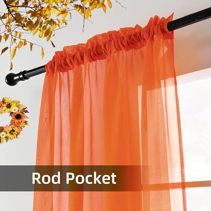 youleyar Solid Sheer Rod Pocket Curtain Voile Draperies 2 Panels White Beige - Image 3