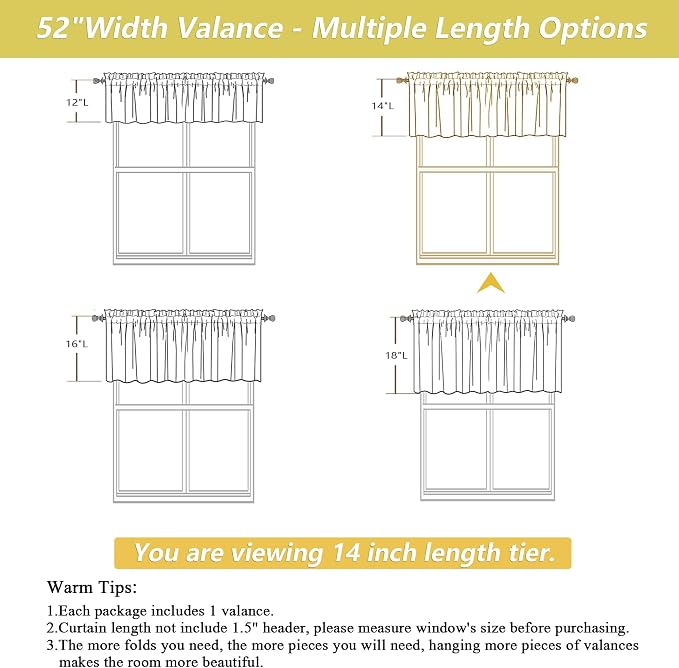 Valances for Windows, Light Filtering Faux Linen Textured Small Short Window - Image 2