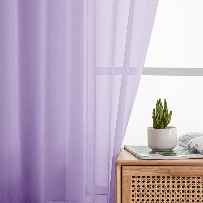 Lavender Valances for Windows, Lavender Sheer Curtains 14 Inch Length 2 Pack - Image 7