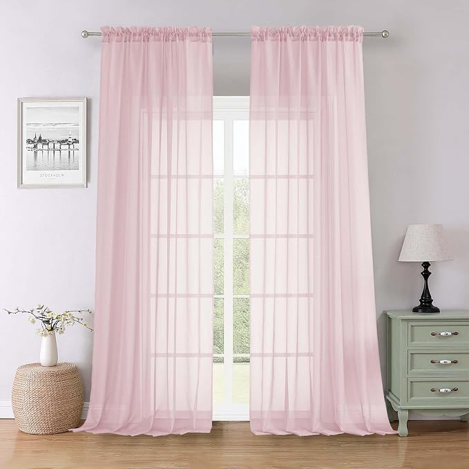 Lecloud Blush Pink Sheer Curtains 96 Inches Long 2 Panels Set, Modern Farmhouse by Lecloud