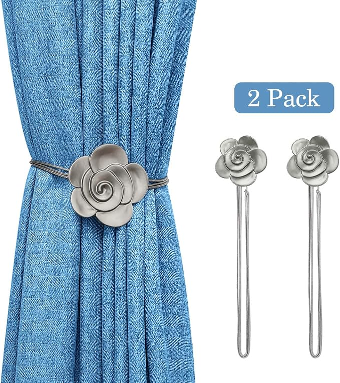 Lewondr Curtain Tie Magnetic, Vintage Resin Flower Curtain Holdback - Image 8