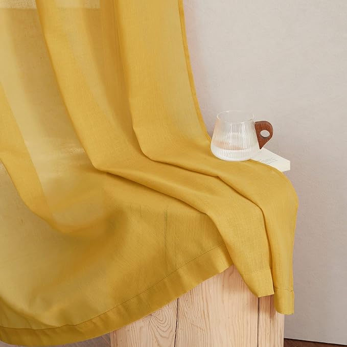 NICETOWN Semi Sheer Curtains Flax Linen Texture, Grommet Retro Window Treatment - Image 8