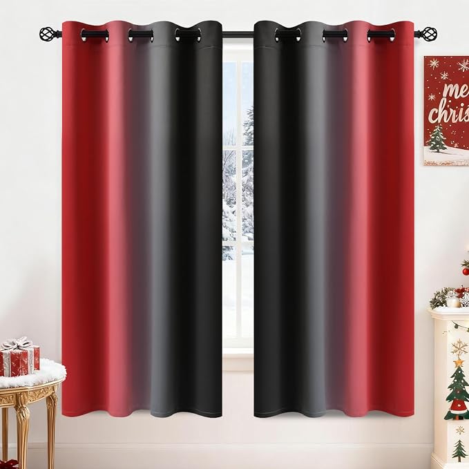 Yakamok Blackout Ombre Black and Red Curtains - Image 2