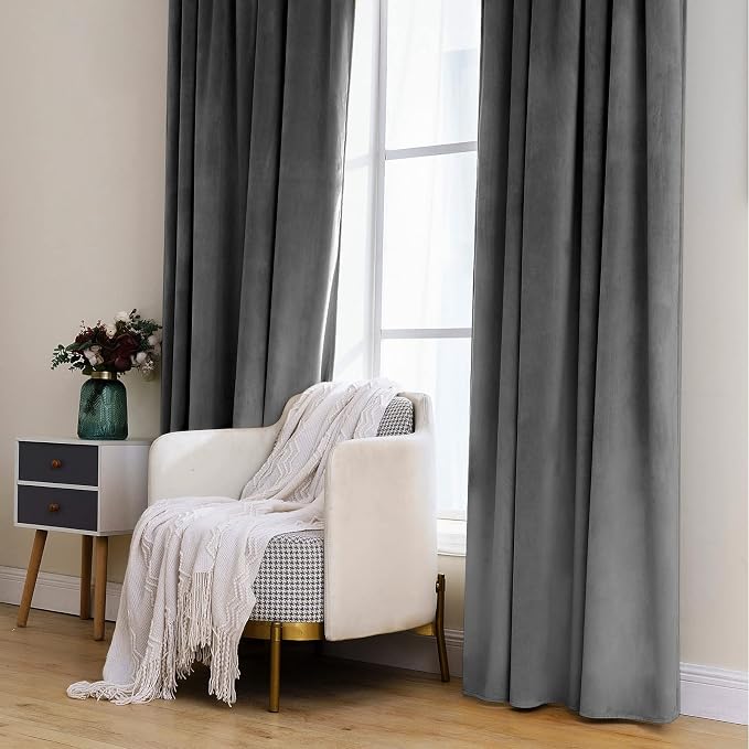 MIULEE Grey Velvet Curtains 108 inches Long 2 Panels - Image 7