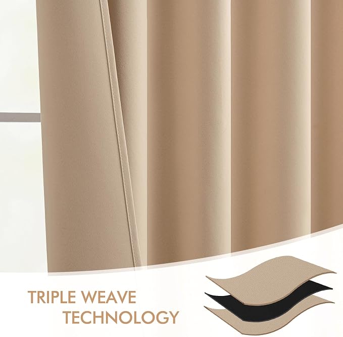MIULEE Back Tab Beige Curtains 96 Inch Long 2 Panels Set - Image 7