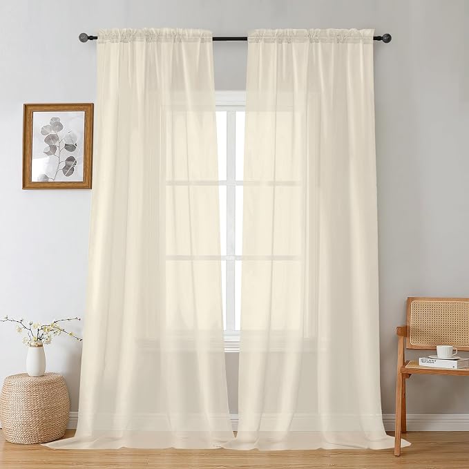 Gwine Cream Sheer Curtains 96 Inches Long 2 Panels, Elegant Window Treatments by Gwine