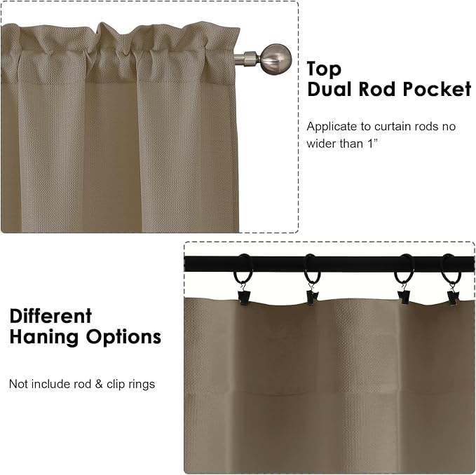 OWENIE Bob Valance Curtains 18 Inch Length 1 Piece, Faux Linen Slub Solid Stone - Image 4