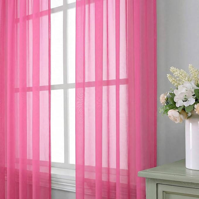 Aiyufeng Hot Pink Sheer Curtains 63 Inch Length 2 Panels Set - Image 4