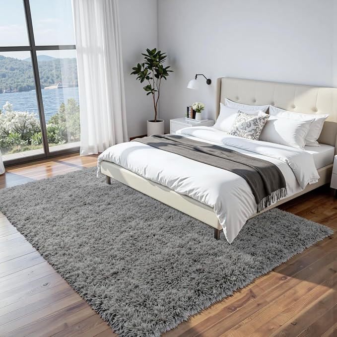 8x10 Area Rugs for Living Room Rug: Soft Fluffy Shag Light Gray Rugs for Bedroom - Image 2