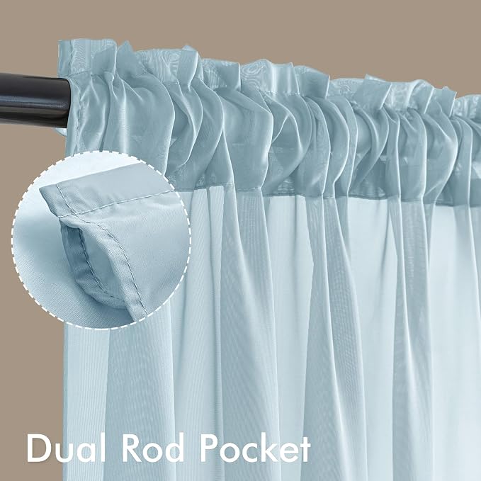 MIULEE Sky Blue Sheer Curtains 96 Inches Long, 4 Panels Set, Light Filtering - Image 3