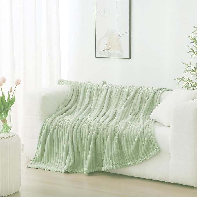 Cream Green Fleece Throw Blanket 50”×60” - Image 3