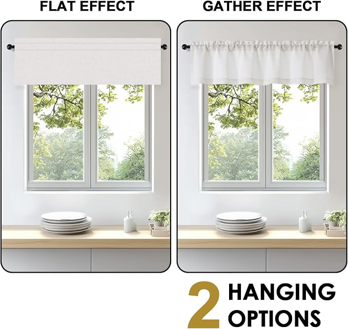 OWENIE Bob Valance Curtains 18 Inch Length 1 Piece, Faux Linen Slub Solid - Image 5