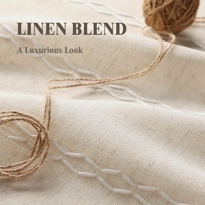 Boho Blackout Curtains 90 Inches Long Beige Linen Blend 2 Panels - Image 4