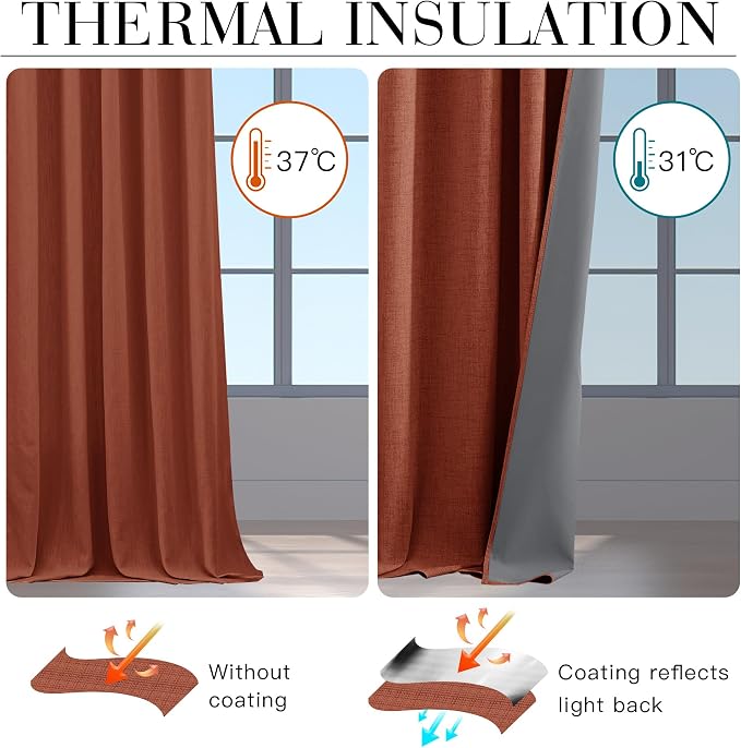RYB HOME 100% Blackout Linen Textured Curtains 84 inches Long, Insulating - Image 4