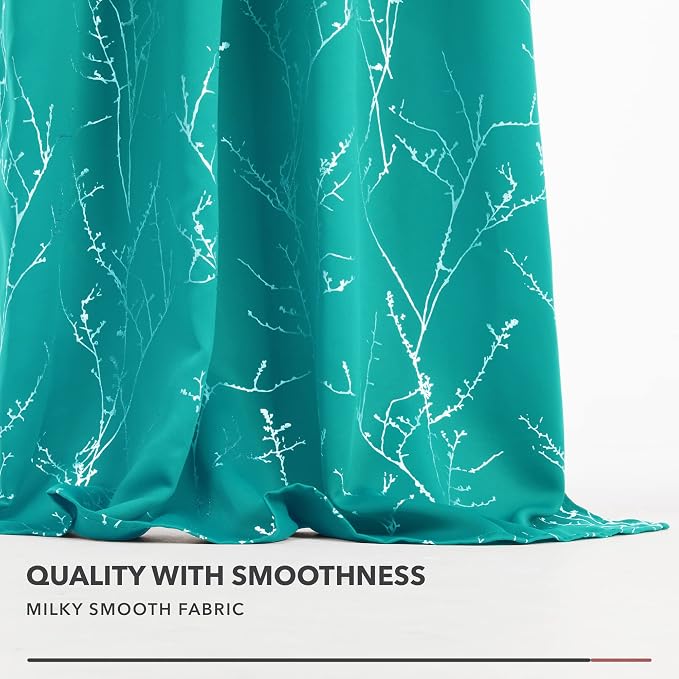 Deconovo Blackout Grommet Silver Pattern Printed Curtains, Turquoise/Silver - Image 4