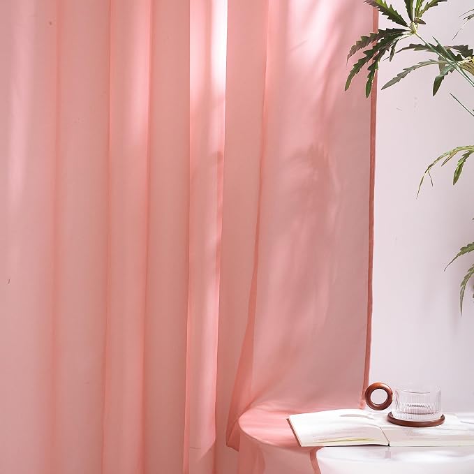 NICETOWN Coral Pink Sheer Window Curtains - Image 5