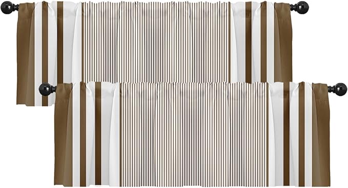 Emvency 2 Pack Valances Window Treatments, Striped Brown Minimalist Neutral by Emvency