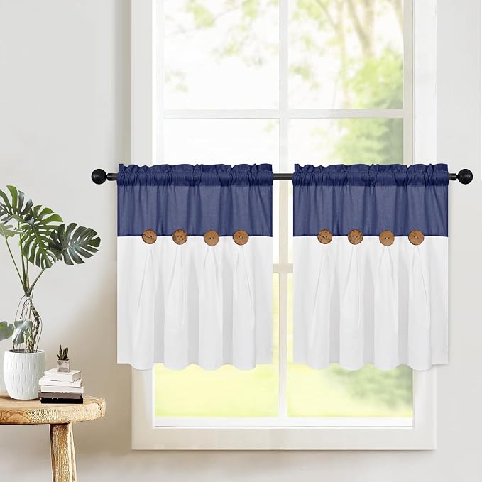 FRAMICS Boho Kitchen Curtains 24 Inch Length, Farmhouse Cotton Linen Tier - Image 2