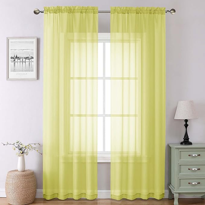 Lecloud Lemon Sheer Curtains 90 Inches Long 2 Panels, Solid Voile Privacy Airy by Lecloud