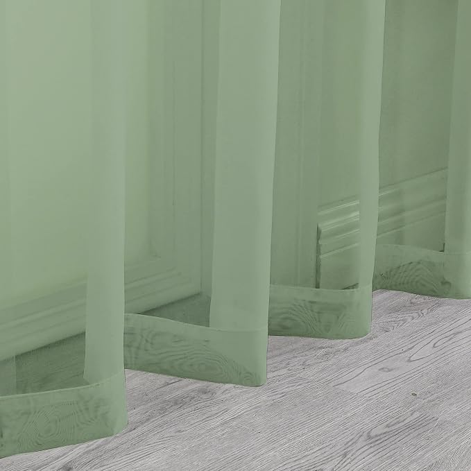 OWENIE Sage Green Sheer Curtains 96 Inches Long 2 Panels Set, Elegant Sheer - Image 6