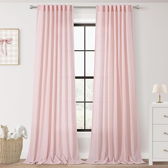 Light Pink Linen Back Tab Curtains 102 Inches Long by Jolilight