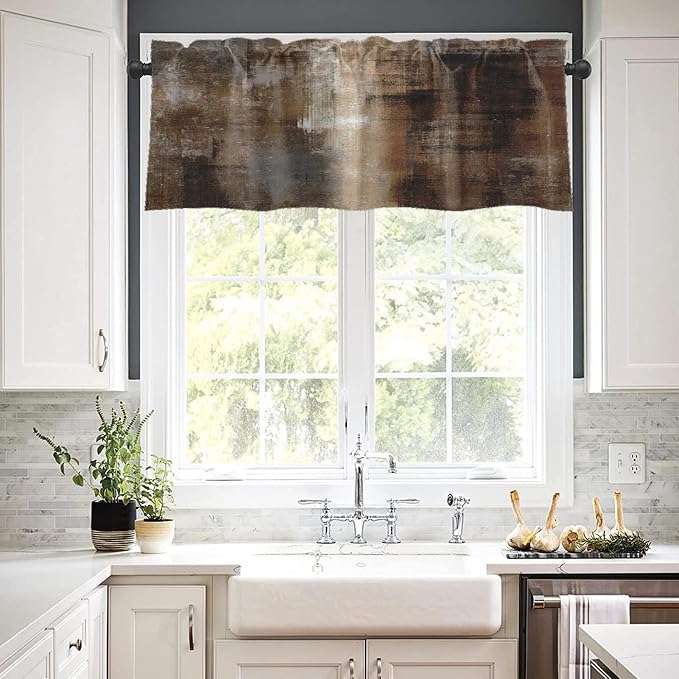 Emvency 4 Pack Valances Window Treatments, Abstract Dark Brown Art Painting - Image 5