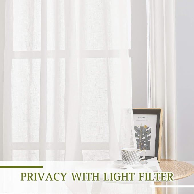 NICETOWN Semi Sheer Linen Curtains Flax Textured - Image 3