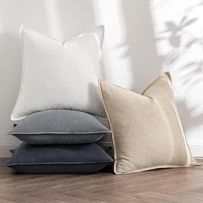 MIULEE Neutral Cream/Gray Linen Pillow Covers Pack of 4 Decorative Natural - Image 5