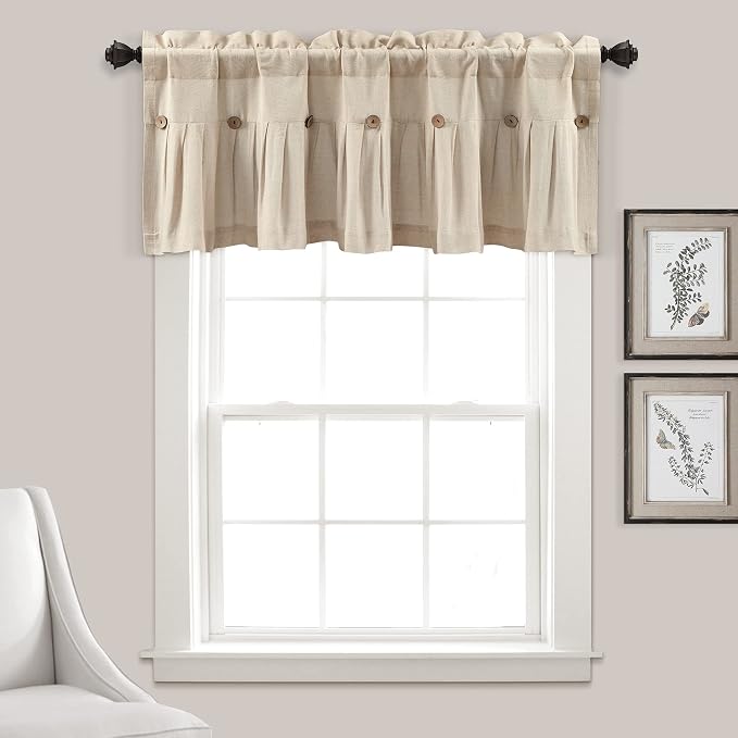 Lush Decor Linen Button Farmhouse Valance, Dark Linen by LushDecor