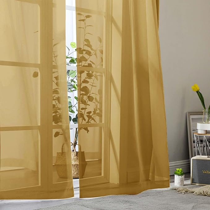 Extra Long Sheer Gold Curtains for Bedroom Living Room 120 Inches Long 2 Panels - Image 8