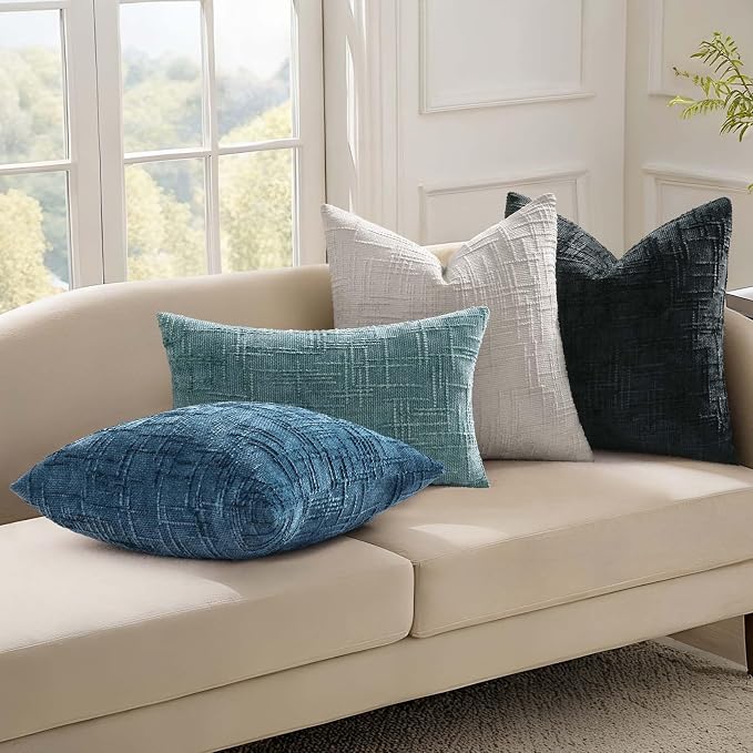 decorUhome Navy Blue Chenille Throw Pillow Covers 20x20 Set of 2 Textured Soft - Image 6