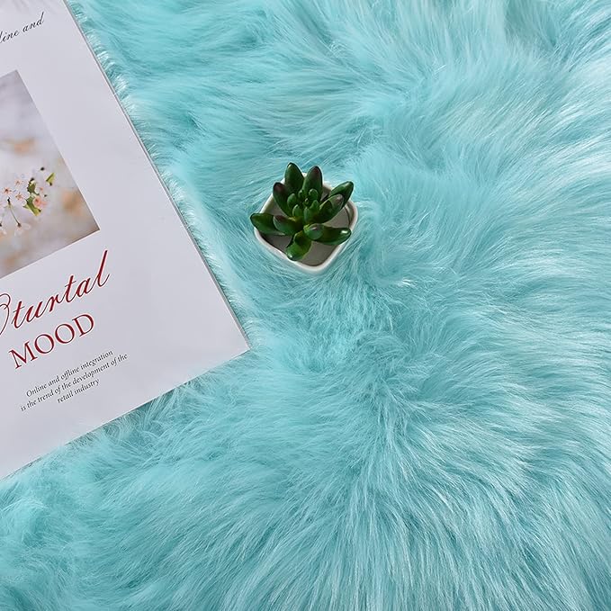 Latepis Light Blue Shaggy Rugs for Bedroom 3x4 Faux Sheepskin Rug Teal Fur Rug - Image 6