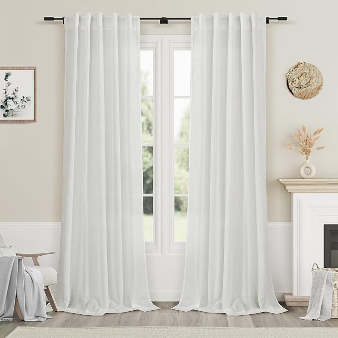 Off White Linen Curtains 108 Inches Long 2 Panels Set Back Tab Rod Pocket Semi by Nanspring