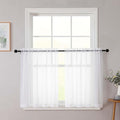 White Kitchen Curtains 30 Inch Length Tier 2 PCS, Solid Soft Airy Half Curtains by WelvetBLK