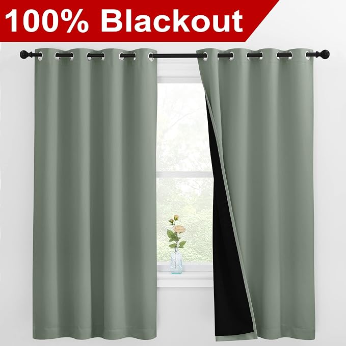 NICETOWN Greyish Green 100% Blackout Lined Curtains, 2 Thick Layers Completely - Image 2