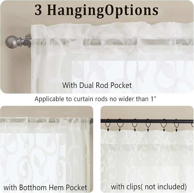 OWENIE Furman Cafe Curtains 45 Inch Length 2 Panels Set, Elegant Geometric - Image 4