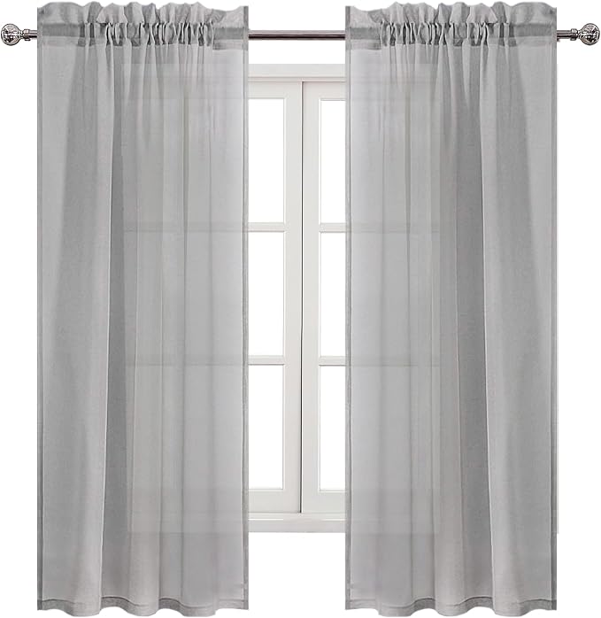 DWCN Grey Sheer Curtains Semi Transparent Voile Rod Pocket Curtains - Image 9