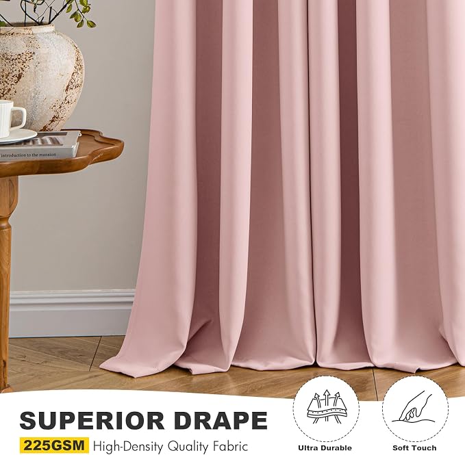 MIULEE Blackout Curtains for Bedroom 2 Panels 34 x 45 Inch Long Pink | Thermal - Image 5
